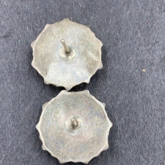 Vintage Zuni Sterling Turquoise Coral Pierced Earrings - Picture 5 of 5